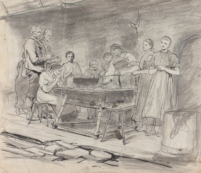 Studio di Donne e Uomini che Dicono la Grazia Prima di un Pasto da Sir Hubert von Herkomer