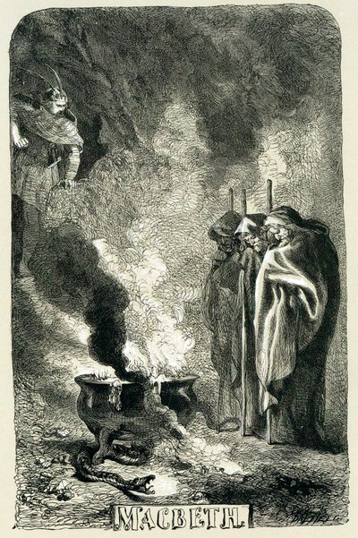 Macbeth visita le tre streghe sulla brughiera desolata, 1858 da Sir John Gilbert