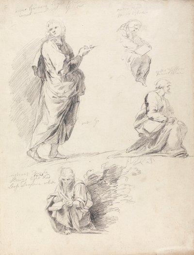 Foglio di Studi di Figure dalla Disputa di Raffaello (con foglio separato recante iscrizione) da Sir Joshua Reynolds