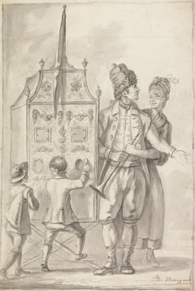 Studio di un teatrino con due figure di accompagnamento e due bambini da Sir Peter Francis Bourgeois