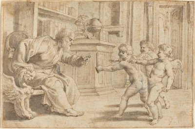 Putti che testano la percezione della profondità di un uomo da Sir Peter Paul Rubens