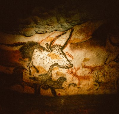 Dipinto di una testa di toro nella Camera del Toro, Grotta di Lascaux da Sisse Brimberg