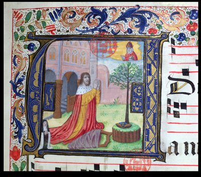 Iniziale istoriata A, da un temporale usato dalle Sorelle della Congregazione delle Carmelitane di Bruges, scritto da Suor Margarita Bruynewe da Sister Cornelia Wulfekkercke