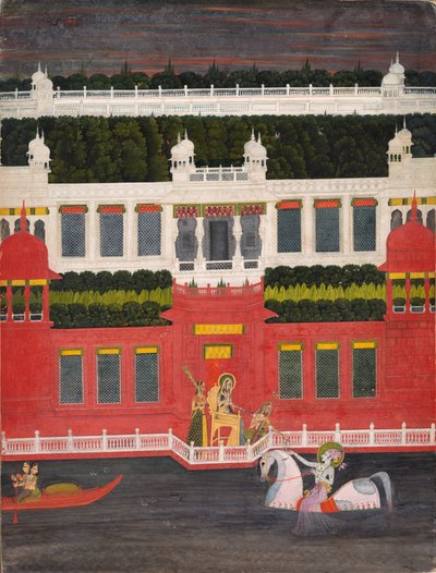 Krishna riceve una ghirlanda di fiori da Sitaram