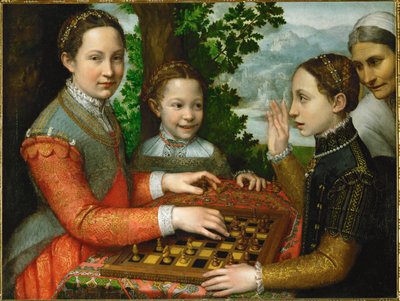 Una partita a scacchi che coinvolge le tre sorelle del pittore e un servitore da Sofonisba Anguissola