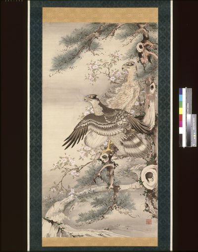 Coppia di falchi con ramo e fiori da Soga Shohaku