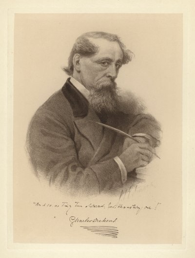 Ritratto di Charles Dickens con la sua penna (foto b/n) da Solomon (after) Eytinge