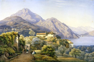 Como. Menaggio. Loveno e Monte Groma. 1840. Dipinto di S. Corrodi. Menaggio, Como da Solomon Corrodi