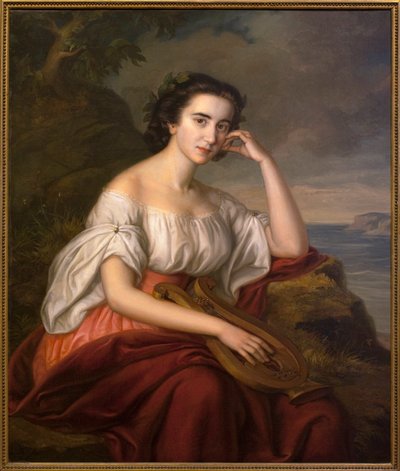 Saffo. Dipinto di Soma Orlay Petrich (1822-1880), olio su tela, circa 1860. Arte ungherese da Soma Orlay Petrich