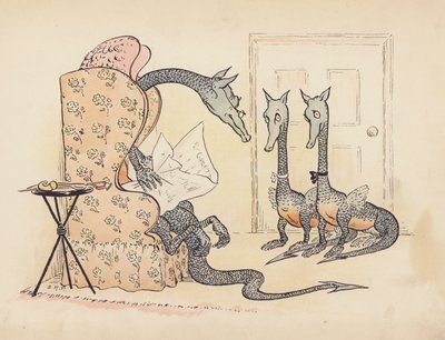 Illustrazione per Little Twin Dragons di S Rosamond Praeger (litografia a colori) da Sophia Rosamond Praeger