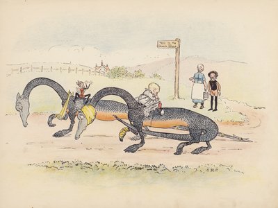 Illustrazione per Little Twin Dragons di S Rosamond Praeger (litografia a colori) da Sophia Rosamond Praeger
