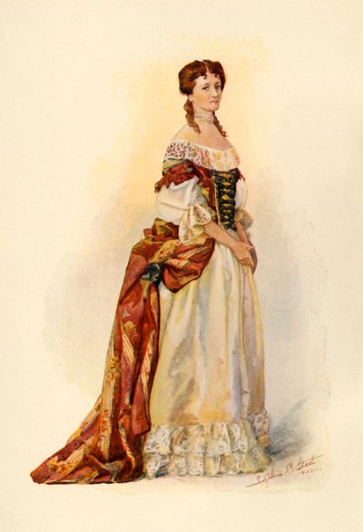 Abito di broccato rosso indossato nella Colonia di Barbados c1685, 1903, 1937 da Sophie B. Steel