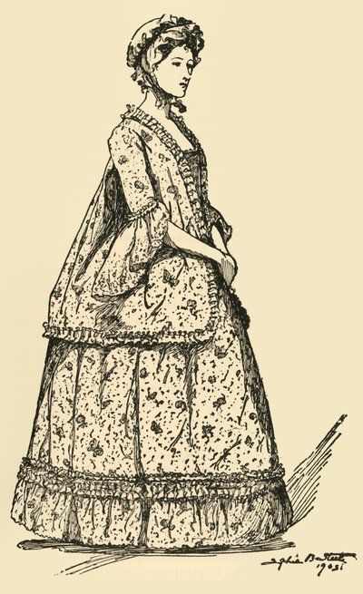 Immagine di un corto sacco Watteau indossato sopra una sottogonna, c1750-1800, 1903, 1937 da Sophie B. Steel