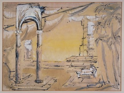 Court of Dido, scenografia di Sophie Fedorovitch per il I atto di Dido and Aeneas di Henry Purcell da Sophie Fedorovitch