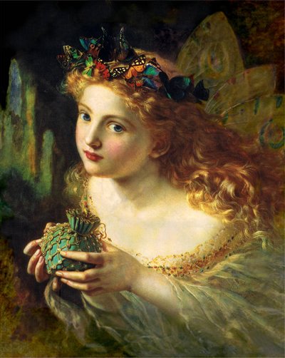 Prendete il bel viso di una donna e sospendetelo delicatamente, con farfalle, fiori e gioielli, in modo che la vostra fata sia fatta di cose bellissime. da Sophie Gengembre Anderson