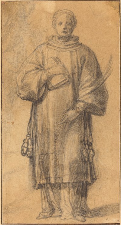 Un santo in piedi con un libro e una fronda di palma da Spanish 17th Century