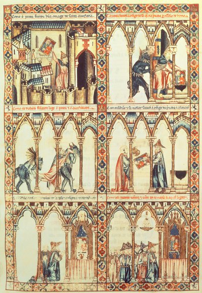 Cantiga 34, illustrazione da "Cantigas de Santa Maria", realizzata sotto la direzione di Alfonso X ("Il Saggio") Re di Castiglia e León (1221-84) da Spanish School