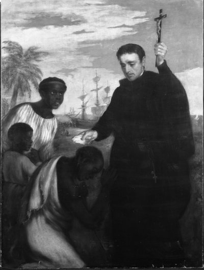 Un missionario gesuita, forse Manuel de Nobrega o Pietro Claver, che battezza i neri da Spanish School