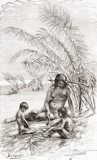 Una famiglia di nativi Sápora su una spiaggia lungo il fiume Napo, Ecuador da Spanish School