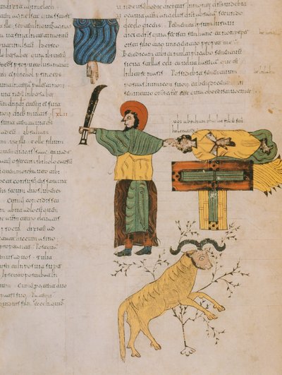 Abramo sta per sacrificare suo figlio Isacco, dalla Bibbia Visigota-Mozarabica di San Isidoro, A.D. 960 da Spanish School