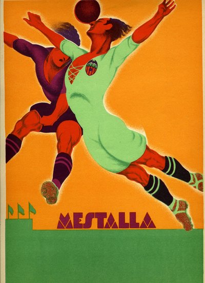 Pubblicità per una partita tra Valencia e una squadra inglese allo Stadio Mestalla il 15 aprile 1929 da Spanish School
