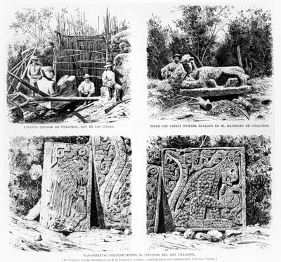 Manufatti scoperti a Chichen Itza da Augustus Le Plongeon, illustrazione da La Illustracion Espanola y Americana 1877 da Spanish School