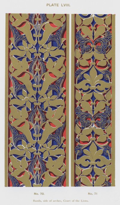 Fasce, lato degli archi, Cortile dei Leoni (litografia a colori) da Spanish School