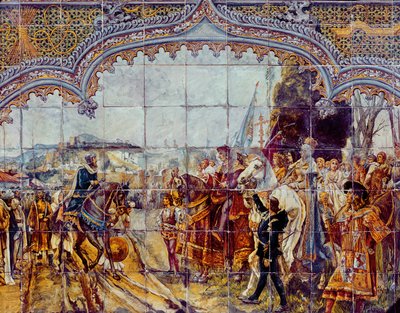 Boabdil consegna le chiavi di Granada ai Re Cattolici nel 1492 da Spanish School