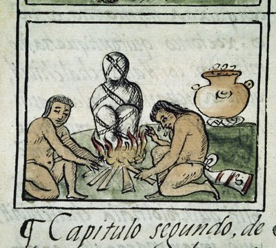 Codice della conquista del Messico: mummificazione di un corpo da Spanish School
