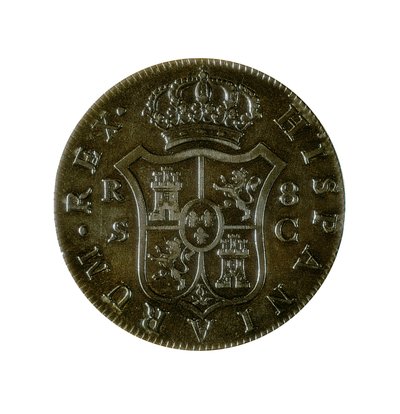 Moneta di 8 Reali spagnoli, valuta castigliana coniata a Siviglia durante il regno di Carlo IV (1748-1819) da Spanish School