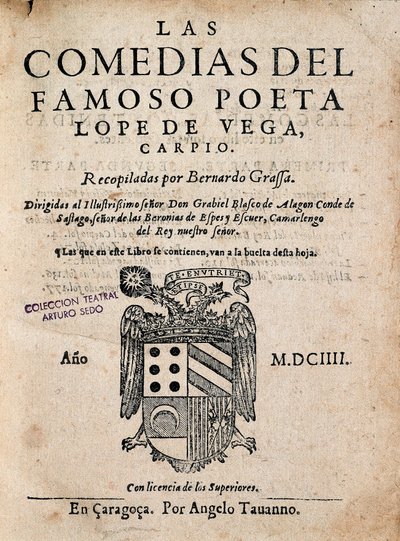Copertina di Las comedias del famoso poeta Lope de Vega, di Felix Lope de Vega Carpio (1562-1635), Edizione del 1604 da Spanish School