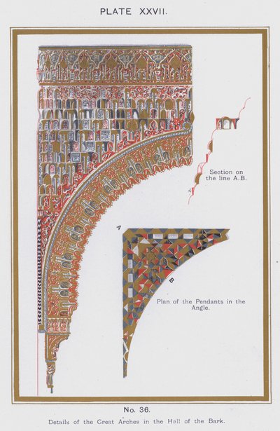 Dettagli dei Grandi Archi nella Sala della Barca (litografia a colori) da Spanish School