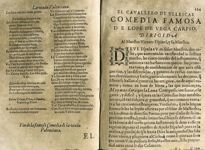 ESPINEL, Vicente (1550-1624). Musicista e poeta classico spagnolo.; VEGA CARPIO, Felix Lope de (1562-1635). "El cavallero de Yllescas", commedia inclusa in "Parte catorze de las comedias de Lope de Vega", raccolta pubblicata a Madrid dalla vedova di Fernan da Spanish School