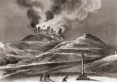 Incendio al Monastero di Montearagón, Quincena, Huesca, Spagna nel 1835 da Spanish School