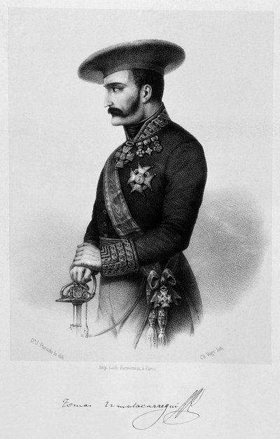 Prima Guerra Carlista (1833-1840): ritratto del generale carlista Tomas Zumalacarregui (1788-1835) da Spanish School