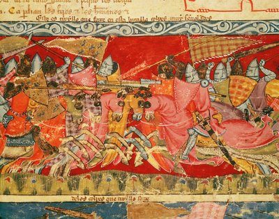 Fol.110r Battaglia tra Greci e Troiani, dal Codice Benito Santa Mora da Spanish School
