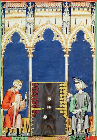 Fol.85v Due giocatori di backgammon, dal Libro dei giochi, scacchi, dadi e tavole, 1282 da Spanish School