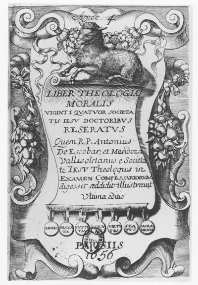 Frontespizio per Liber Theologiae Moralis, di Antonio Escobar y Mendoza, 1656 da Spanish School