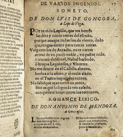 Sonetto a Lope de Vega, poesia inclusa in Poesias varias de grandes ingenios espanoles da Spanish School