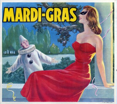 Illustrazione di una festa di Mardi-Gras (Mardi Gras) travestita con un Pierrot e una donna mascherata. Pubblicità, Valencia, XX secolo da Spanish School