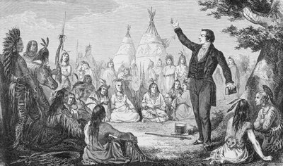 Joseph Smith, fondatore della Chiesa Mormone, che predica agli indiani, da 