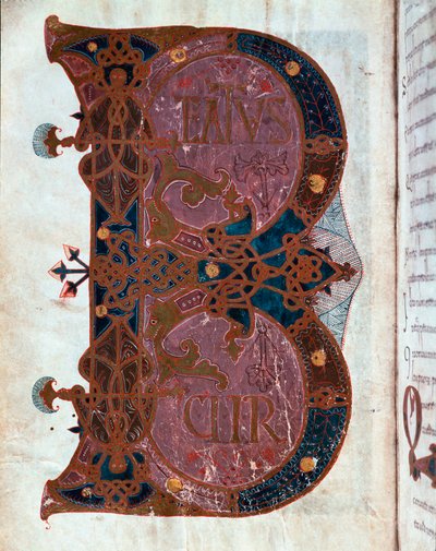 Lettrine B (Beatus). Miniatura tratta dal "Libro delle Ore" di Ferdinando I da Spanish School