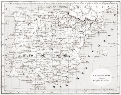 Mappa della Spagna che mostra il Califfato di Cordoba da Spanish School