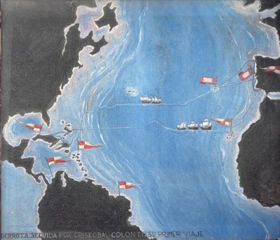 Mappa che mostra il percorso di Cristoforo Colombo nel suo primo viaggio verso il Nuovo Mondo da Spanish School