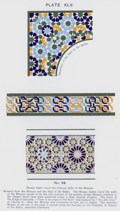 Mosaico Dado intorno alle pareti interne della Moschea (litografia a colori) da Spanish School