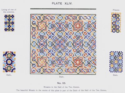 Mosaici nella Sala delle Due Sorelle (litografia a colori) da Spanish School