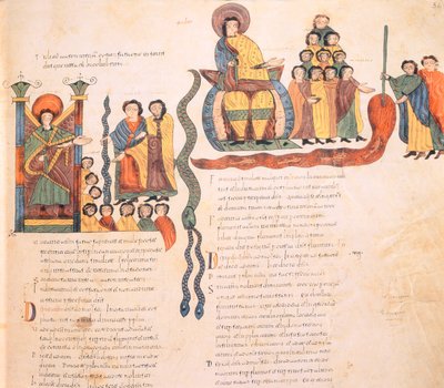 Mosè e Aronne davanti al Faraone, Mosè con il serpente e la creazione di una delle piaghe d