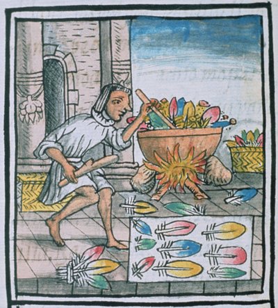 Ms Palat. 218-220 Artigiani aztechi che tingono piume, dal 