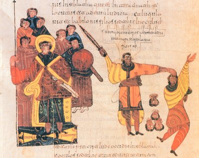Nabucodonosor ordina di uccidere i figli del ribelle Sedecia, fol.289v., dalla Bibbia visigotico-mozarabica di San Isidoro, a.D. 960 da Spanish School