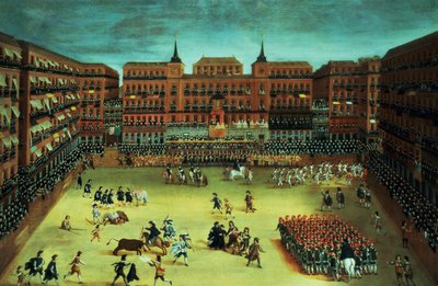 Panorama di una festa nella Plaza Mayor a Madrid da Spanish School